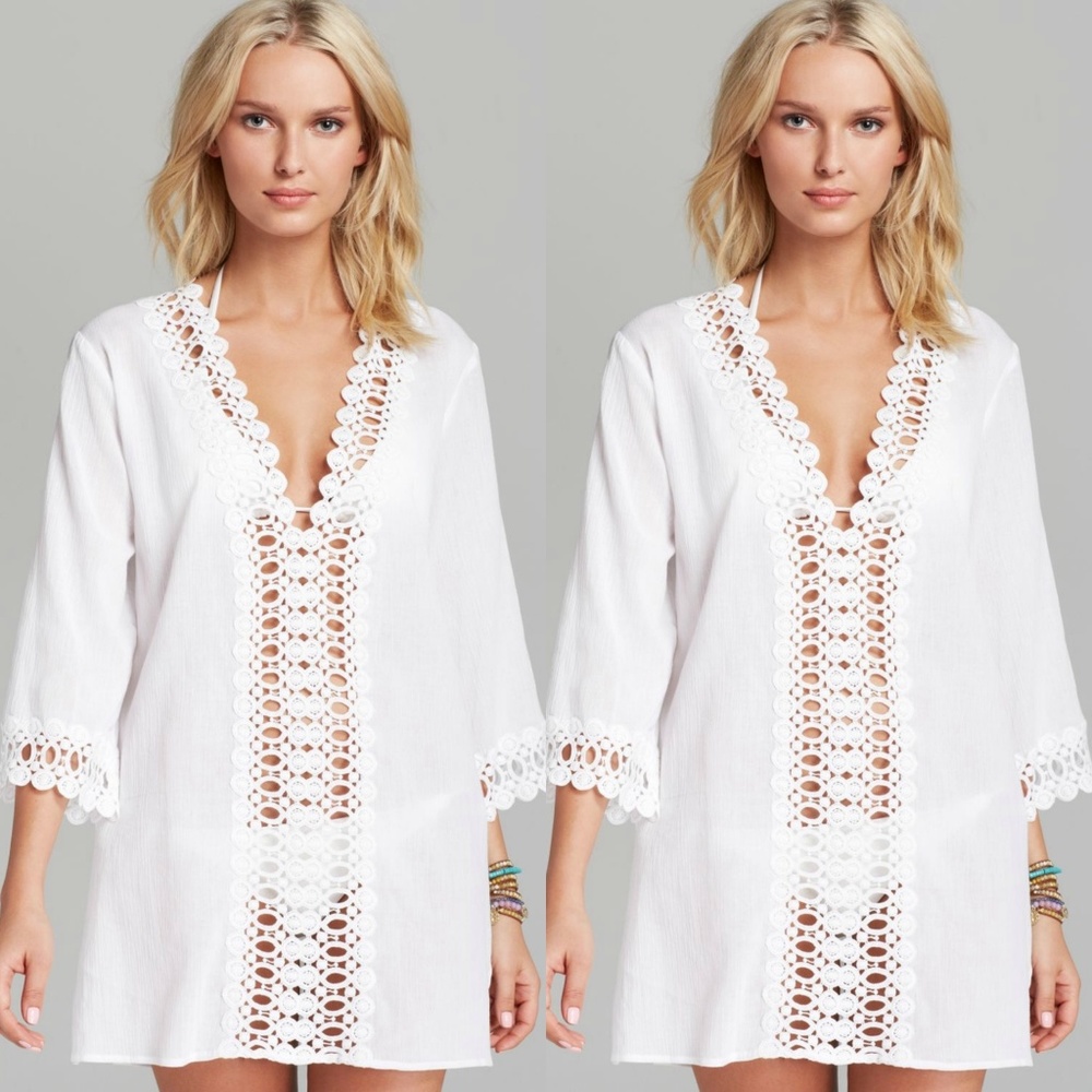 Flint & Moss Adorable White Crochet Tunic Cover Up